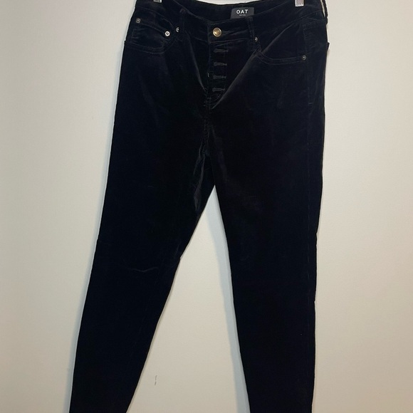 Oat New York Denim - OAT NY women’s black corduroy high rise straight leg cropped raw hem pant sz 30